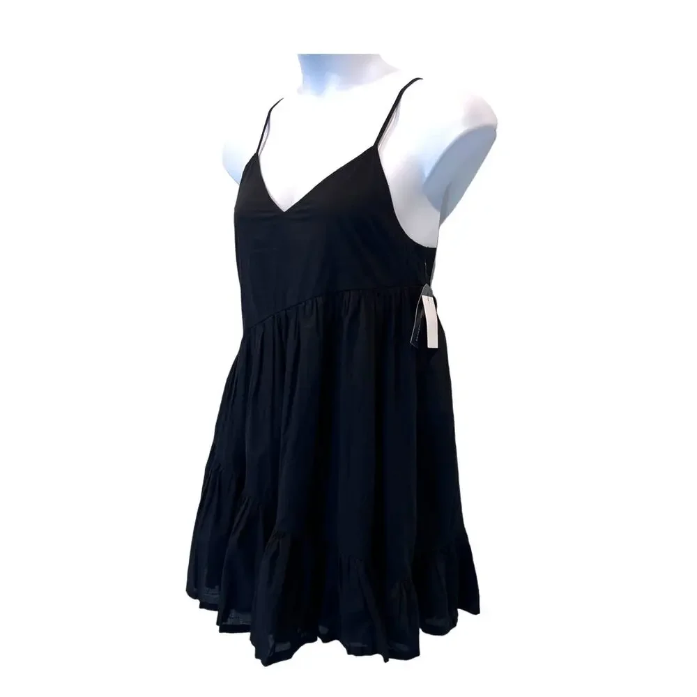 Melrose and Market Wmns Small Black Strappy Lined Tiered Mini Dress NEW